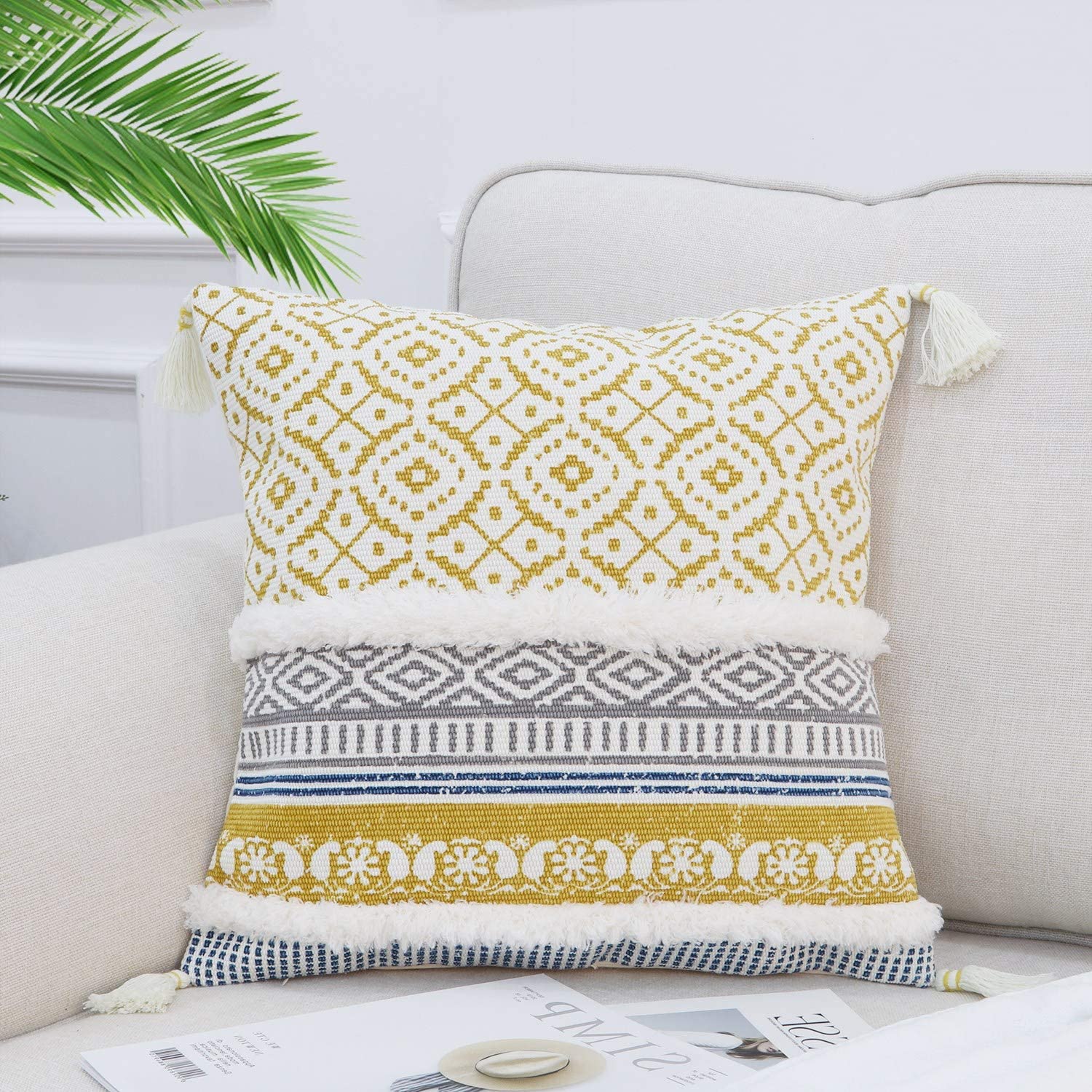 CC3 - Premium Quality Tassel Boho Printed Tufted Throw Pillow Cushion Covers 45x45 CM