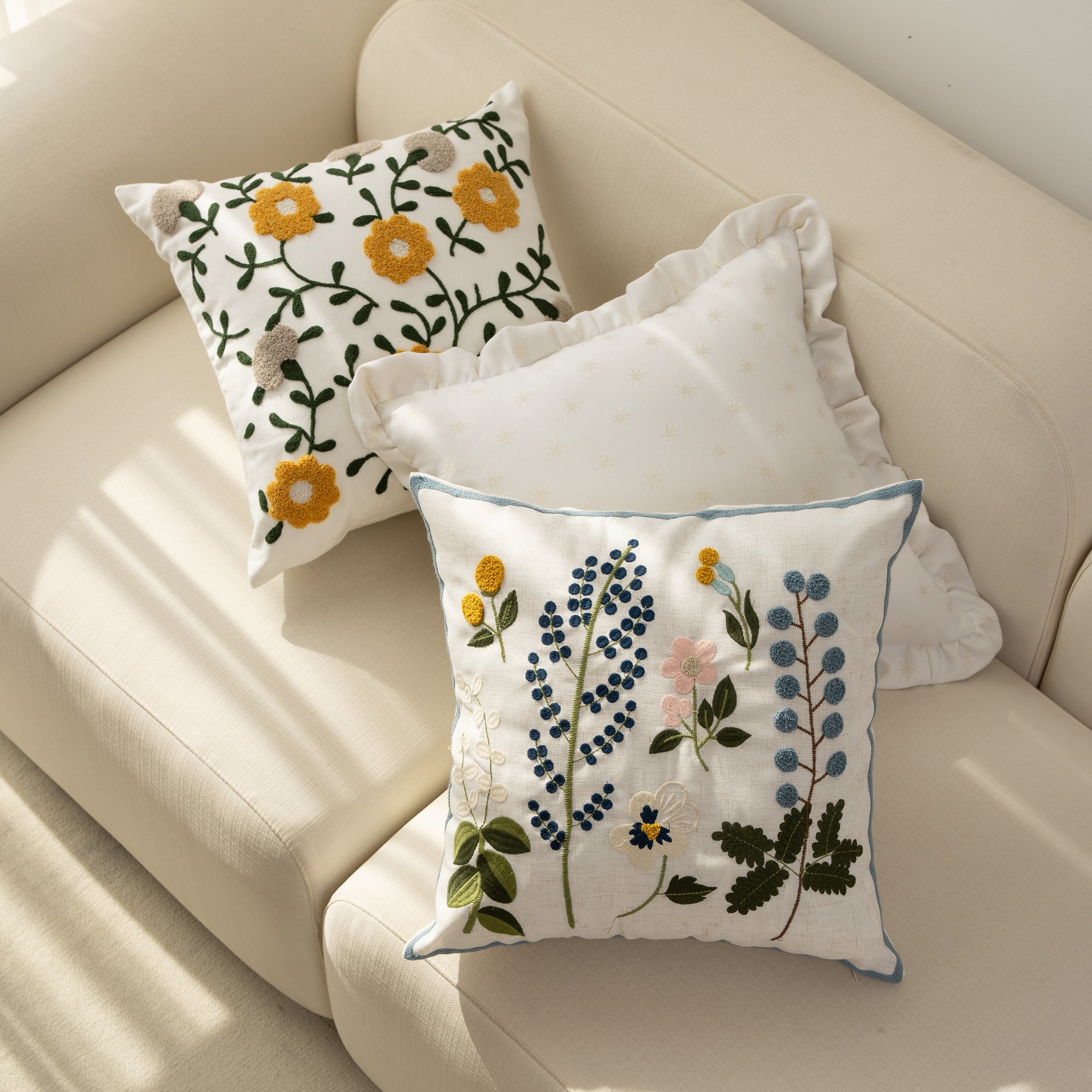 CC5 - Premium Quality Floral Embroidered Throw Pillow Cushion Covers 45x45 CM