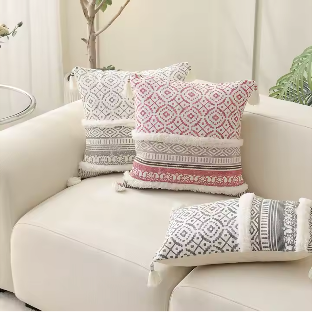 CC3 - Premium Quality Tassel Boho Printed Tufted Throw Pillow Cushion Covers 45x45 CM