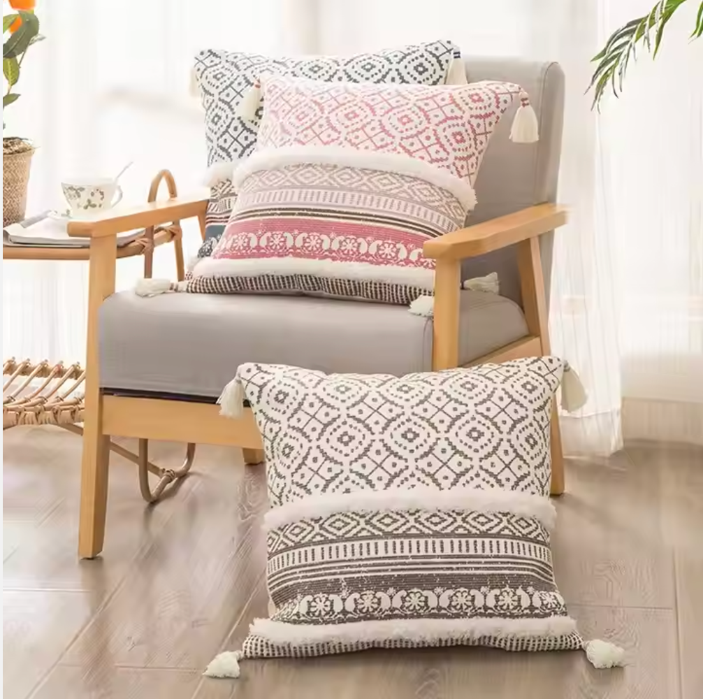 CC3 - Premium Quality Tassel Boho Printed Tufted Throw Pillow Cushion Covers 45x45 CM